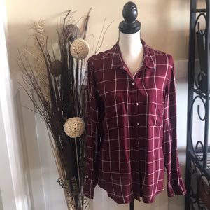 SO Top Plaid Button Down Burgundy/Red